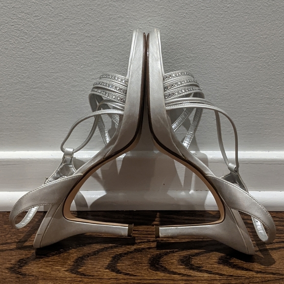 Strappy Silver Metallic Heels with Rhinestones 8 - Picture 3 of 7